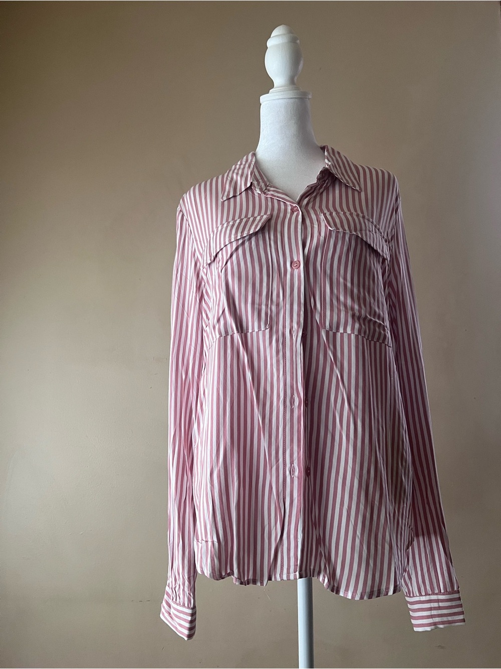 Fashion Nova Pink and White Striped Button-Down Shirt